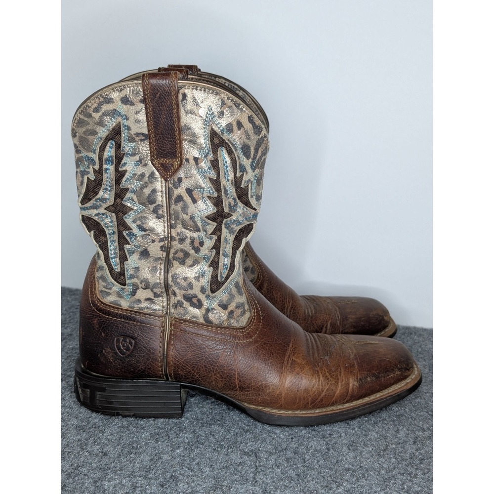 Ariat Wiggle Room Brown and Leopard Print Cowboy Boots Size 3 Kids